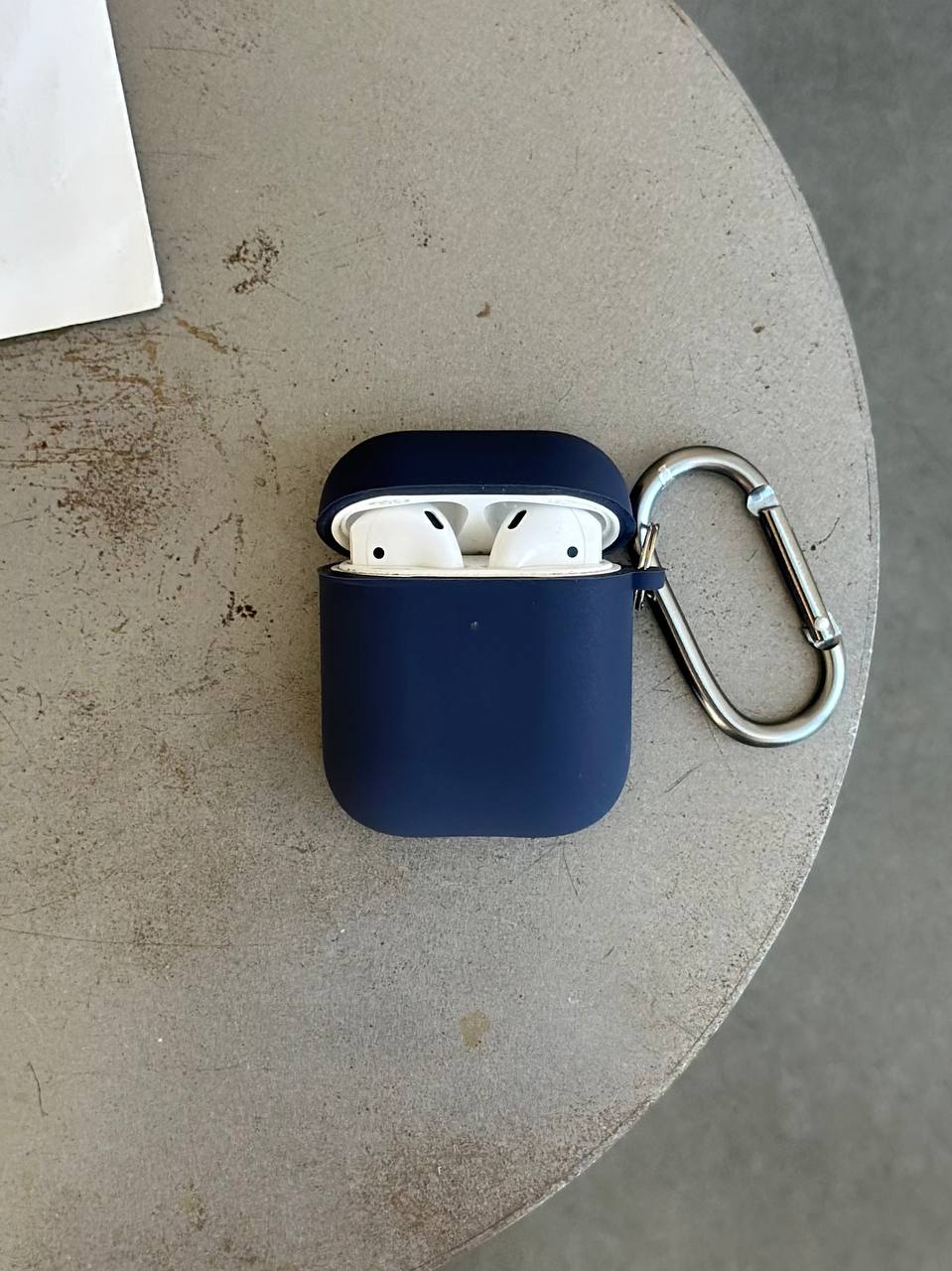 Чохол на AirPods 1 / 2 із мікрофіброю та карабіном Midnight Blue (02)