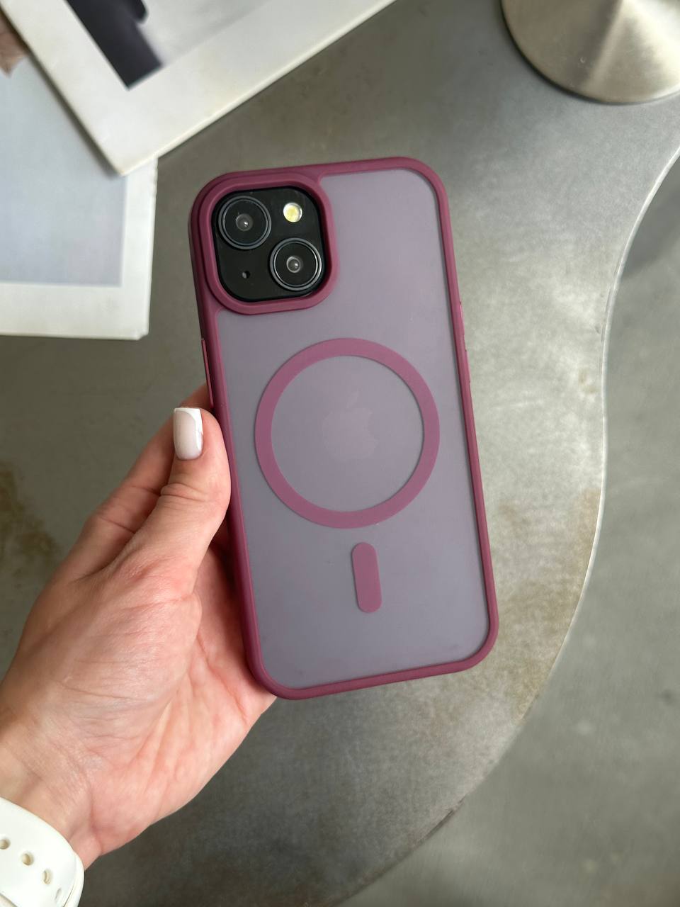 Чохол матовий з Magsafe на iPhone 14+ Wine