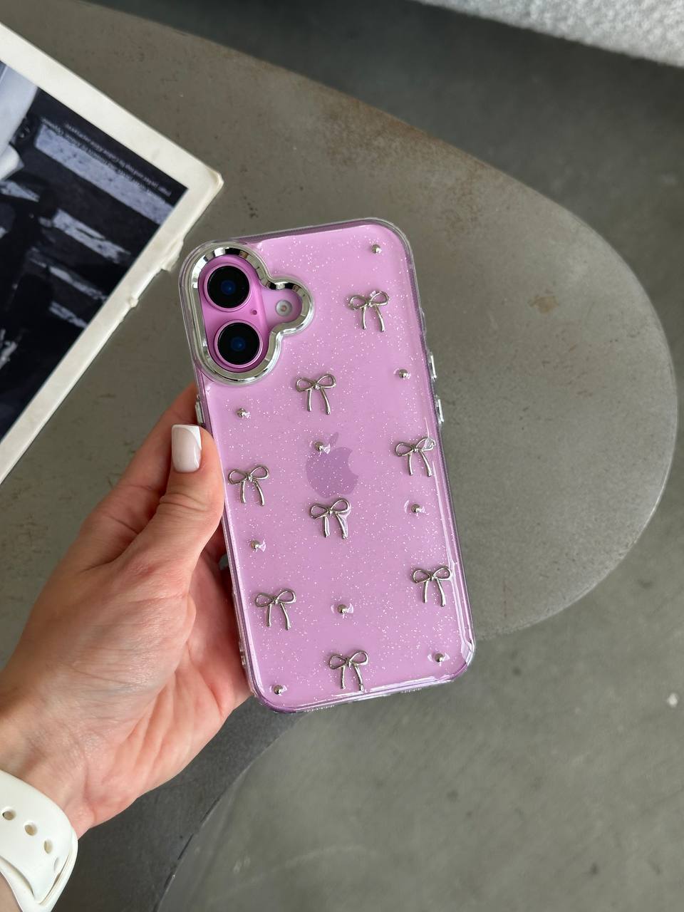 Чохол прозорий Bow Case з бантиками на iPhone 16+