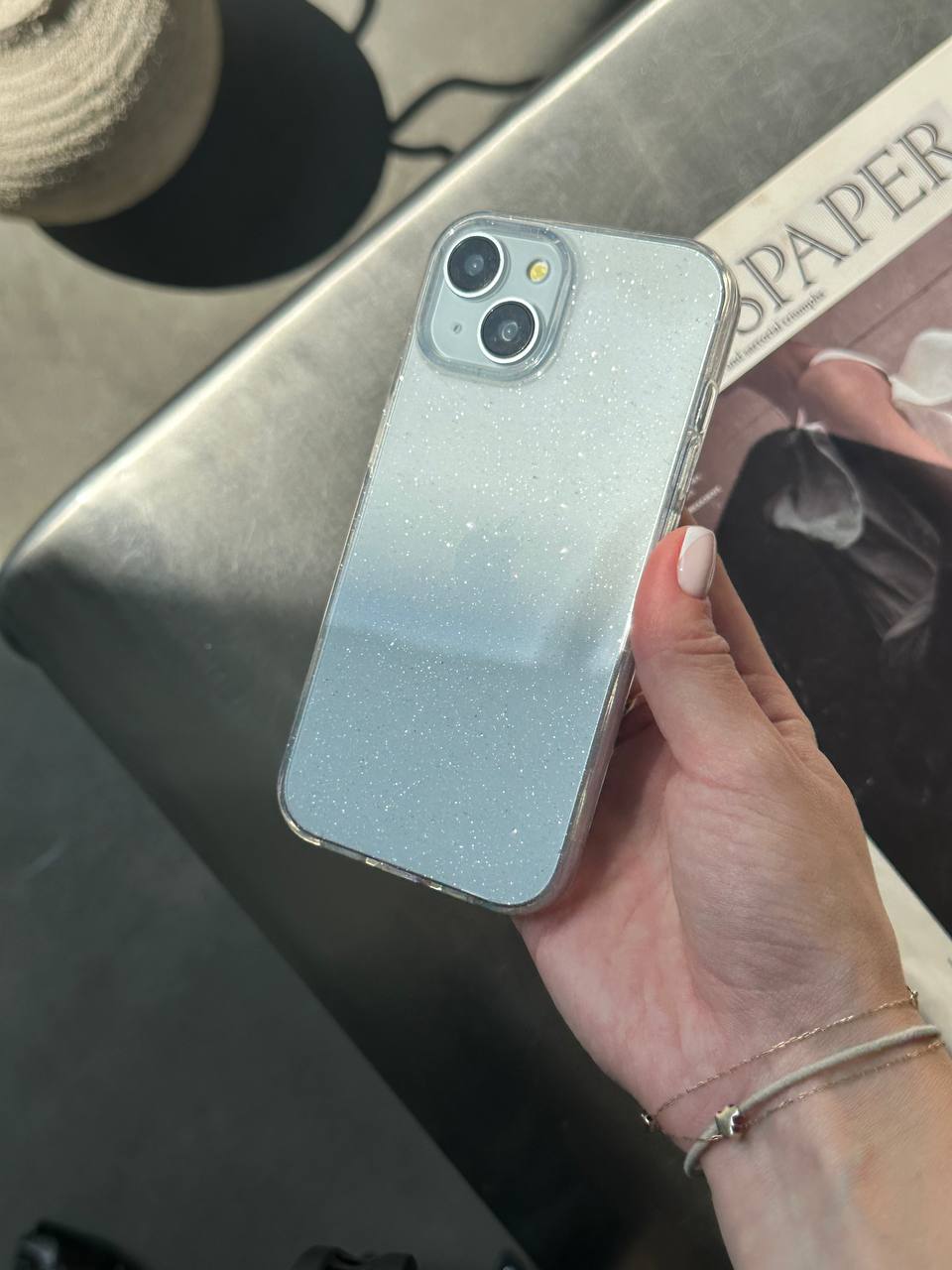 Чехол прозрачный Glitter с блестками на iPhone 14