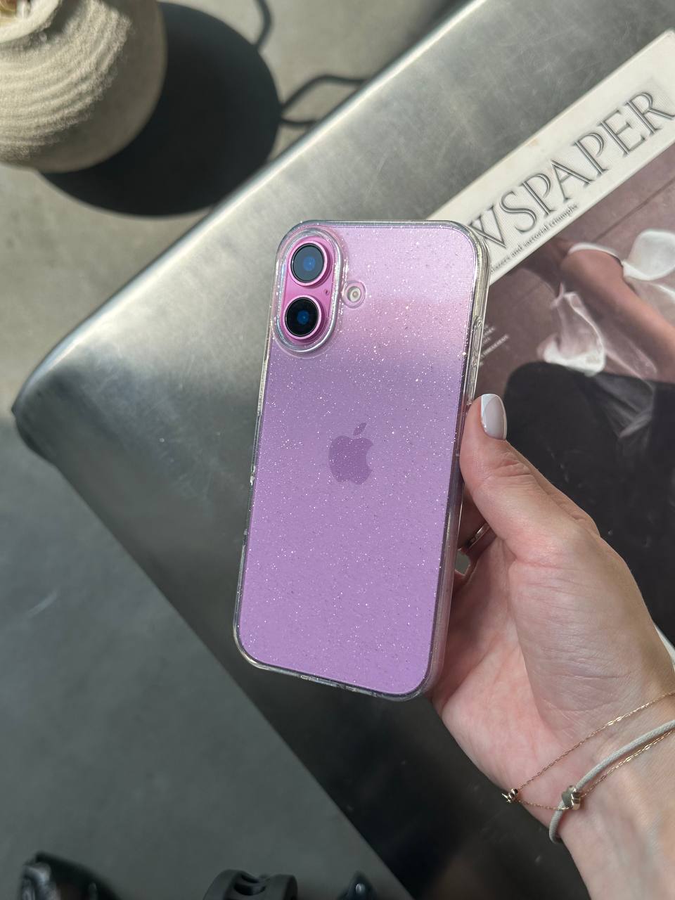 Чохол прозорий Glitter з блискітками на iPhone 16+