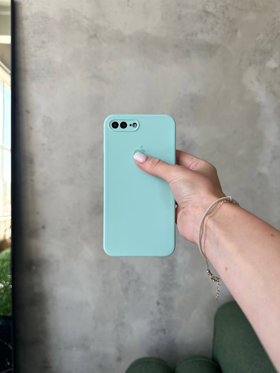 Чехол Silicone case с закрытой камерой на iPhone 7+ / 8+ Light Cyan #48
