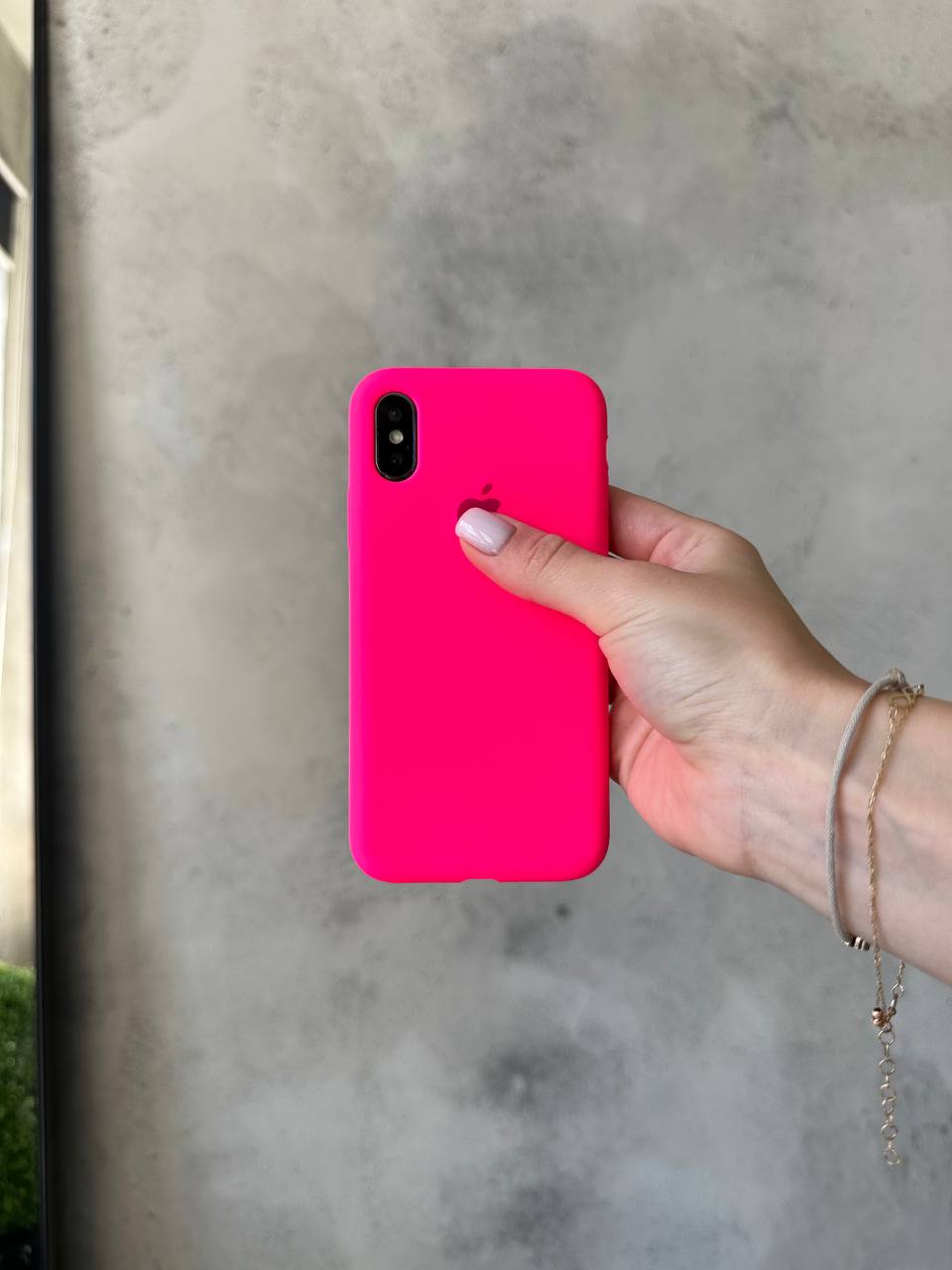 Чехол Silicone case с открытой камерой на iPhone X/XS Shiny Pink (35)