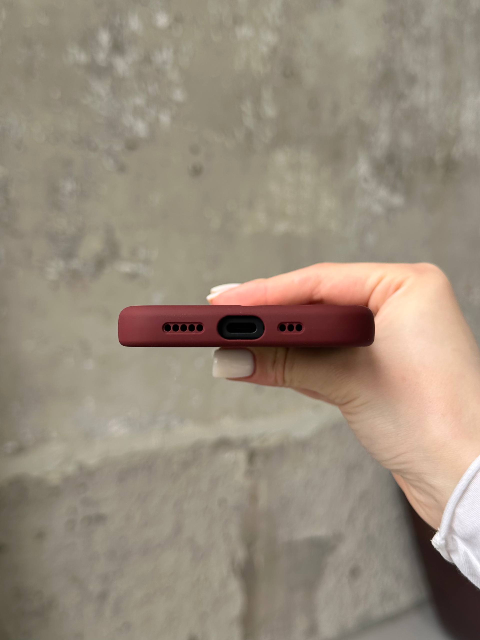 Чохол Flower Silicone Case з Magsafe на iPhone 16 Burgundy (06)