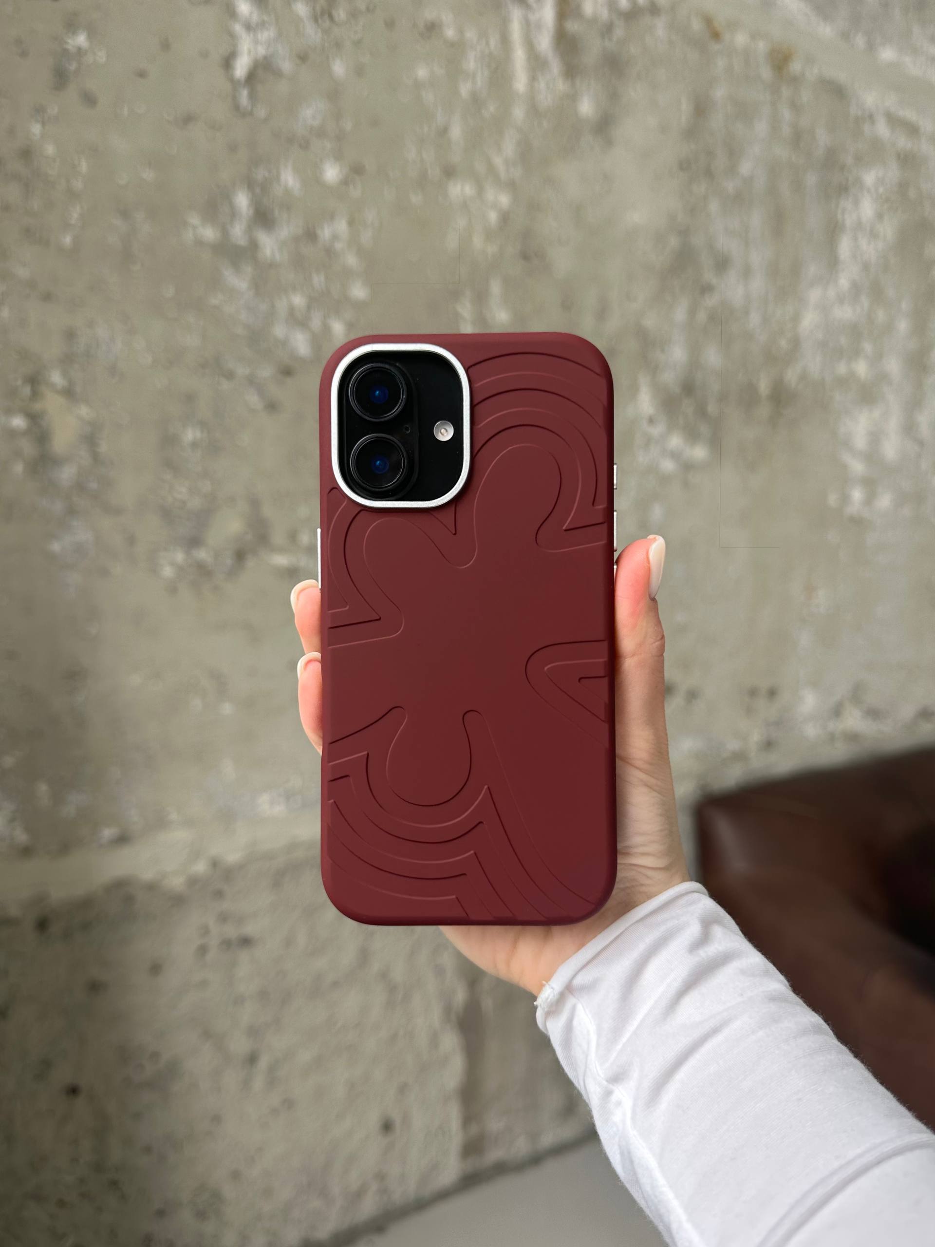 Чохол Flower Silicone Case з Magsafe на iPhone 16 Burgundy (06)